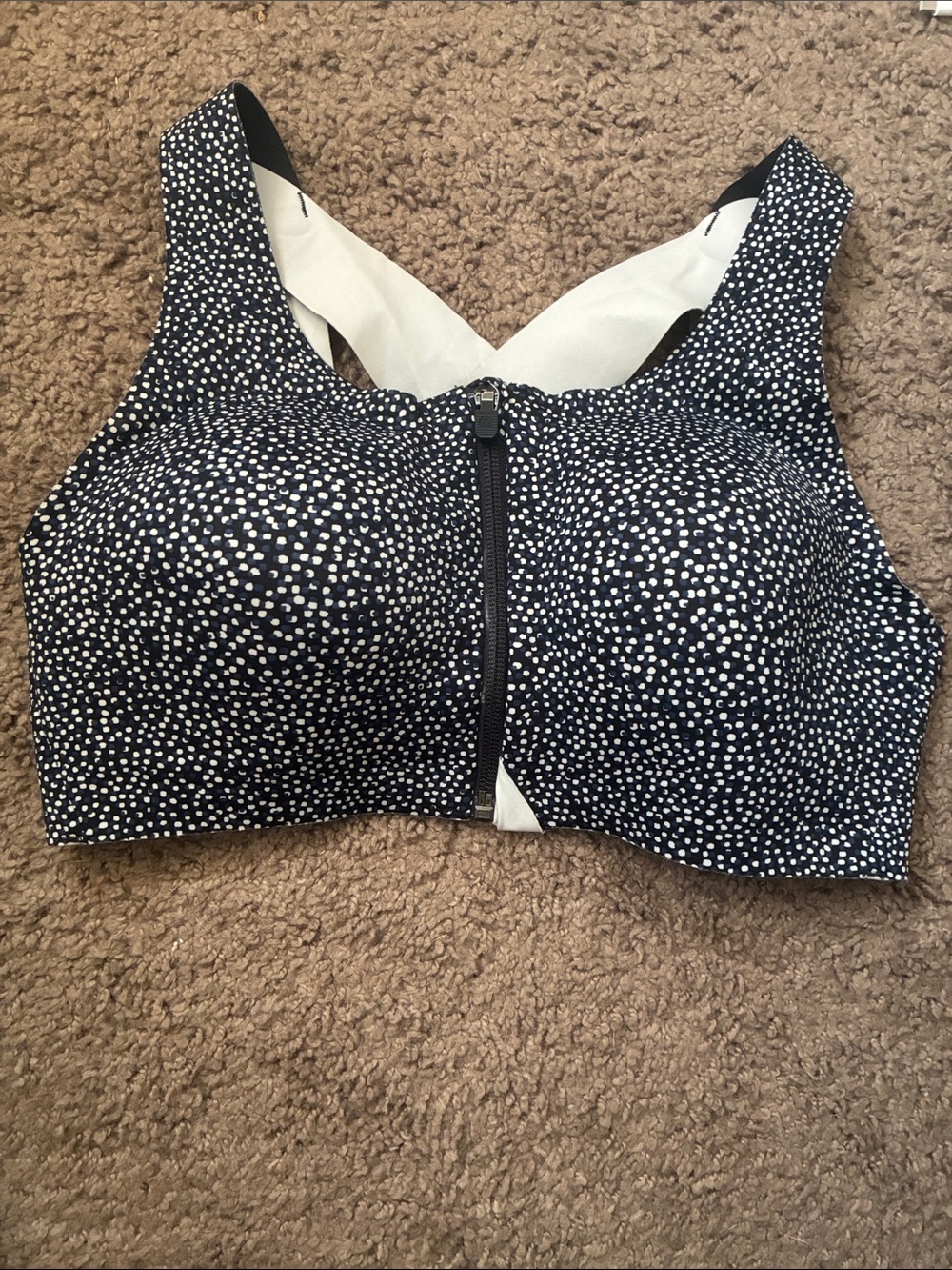 Women’s Navy Polka Dot Zip-Front Sports Bra